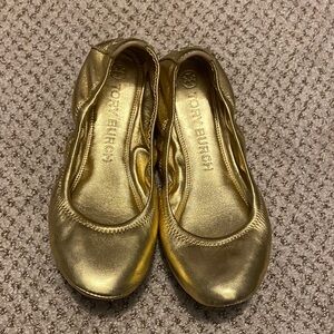 Tory Burch Metallic Gold Flats